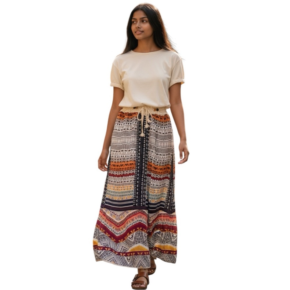 VENUS Side Slit Geometric Maxi Lightweight Skirt Brand New! XS
